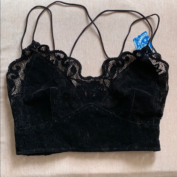 Free People Other - Free People Black Velvet Lace Bralette NWT XS